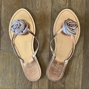 J. CREW Metallic Capri Satin Rosette Flip Flops Sandals #11238 Warm Blush Size 7